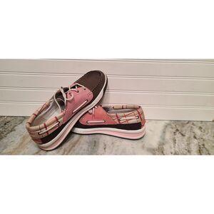 Timberland Womens Boat Loafer Shoes Pink/Brown/White Plaid Design Size 9.5